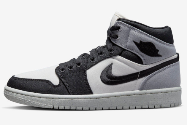 Air Jordan 1 Mid SE 'Canvas' Sail/Black-Light Steel Grey DV0427-100 - Stylish and versatile sneakers with a sleek design