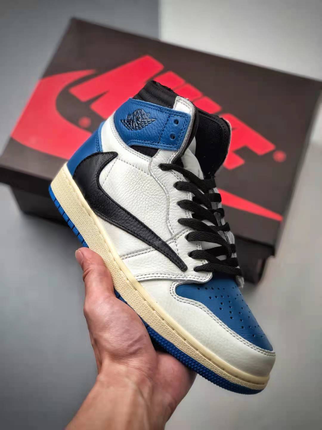 Nike Fragment Design x Travis Scott x Air Jordan 1 Retro High 'Sail Black Military Blue' DH3227-105