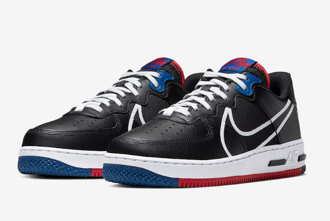 Nike Air Force 1 React Black/White/Gym Red-Gym Blue CT1020-001: Stylish and Classic Sneakers for Men - Limited Stock!