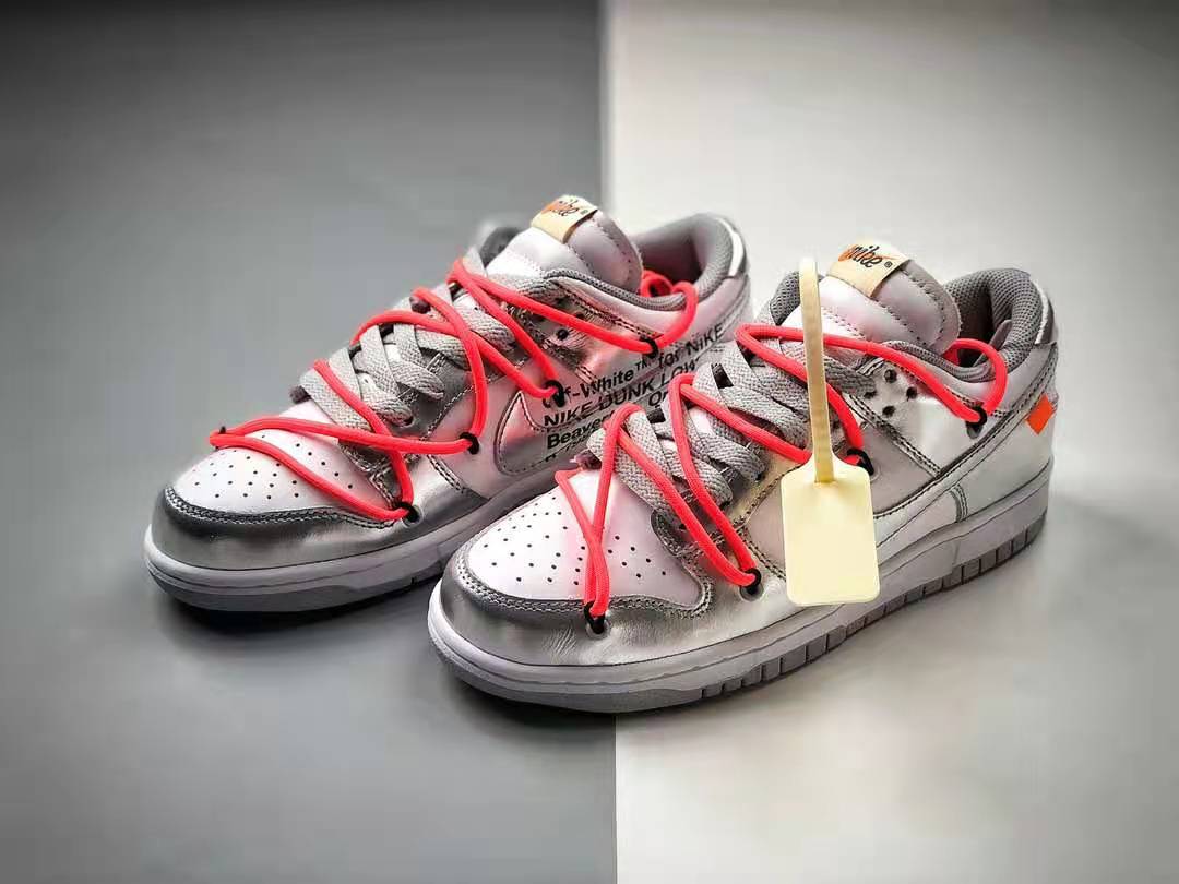 Off-White x Nike SB Dunk Low LTHR OW Silver White Red CT0856-800 | Limited Edition Sneakers